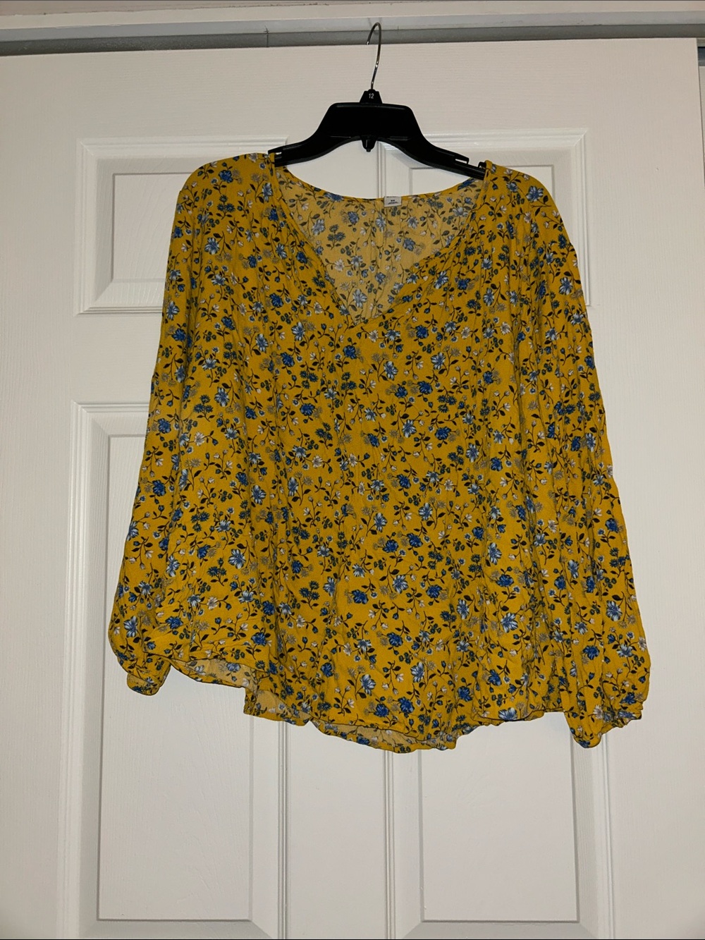 Old Navy Mustard Yellow Floral V-Neck Blouse